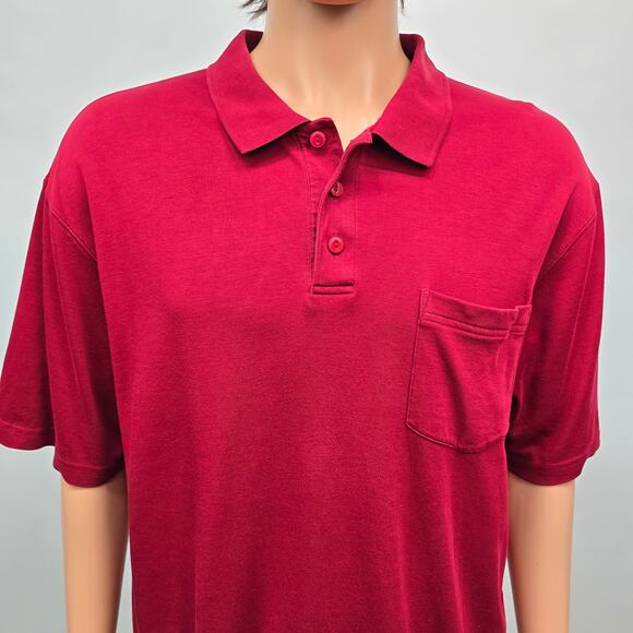 LL Bean Premium Double L Polo Men L TALL Pima Cotton Short-Sleeve w Pocket Red - Picture 4 of 13